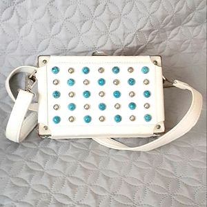 Sam Edelman white and blue leather studded metal camera bag
